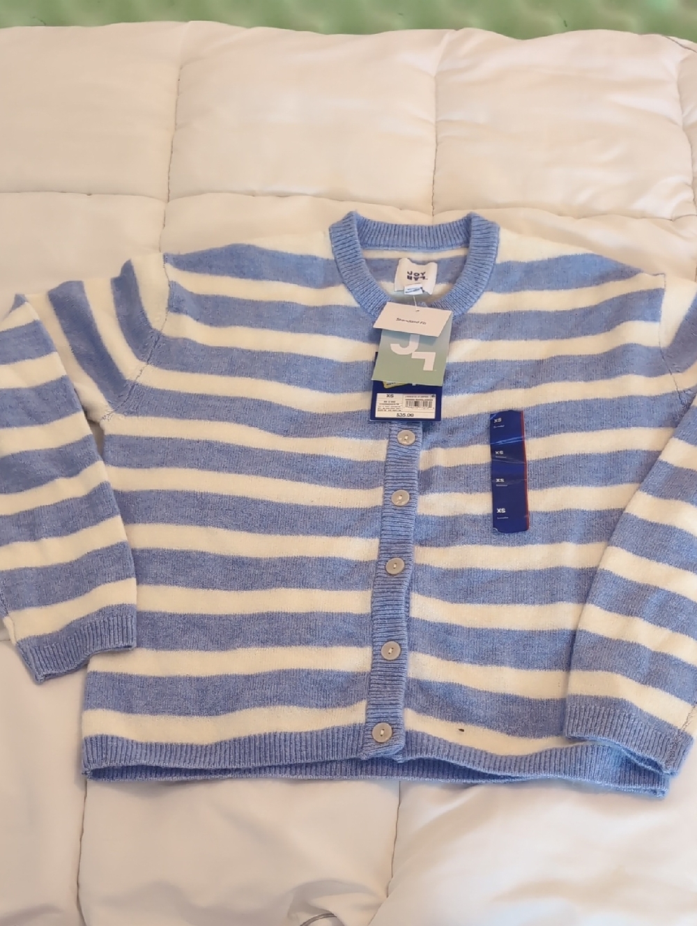 JoyLab Blue & White Striped Kids Cardigan